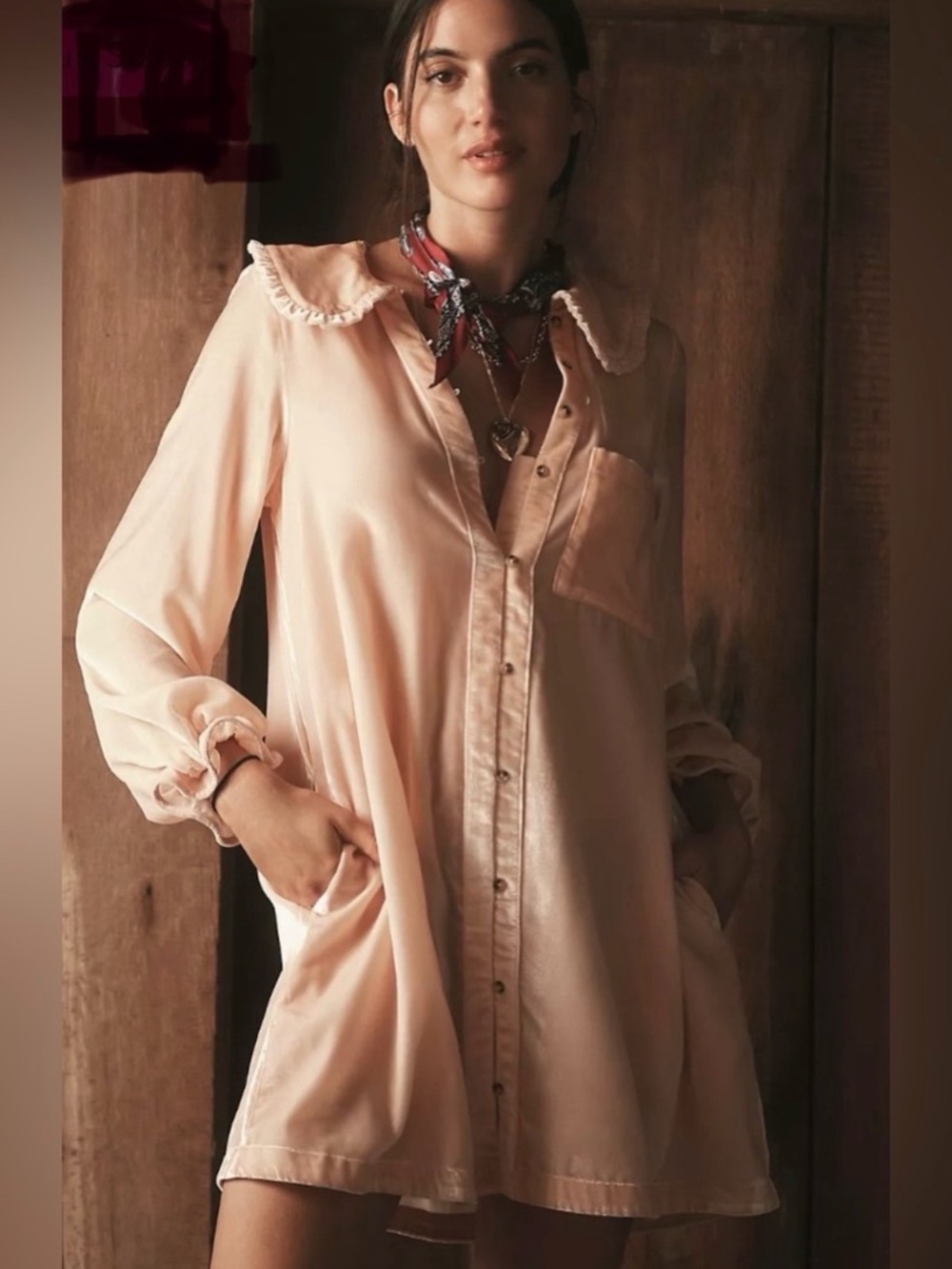 NWT Anthropologie Pilcro Keira Velvet Long-Sleeve Mini Dress in cream XL